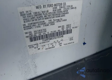 2015 Ford Taurus Police Interceptor from USA, damaged, VIN 1FAHP2MK5FG192348